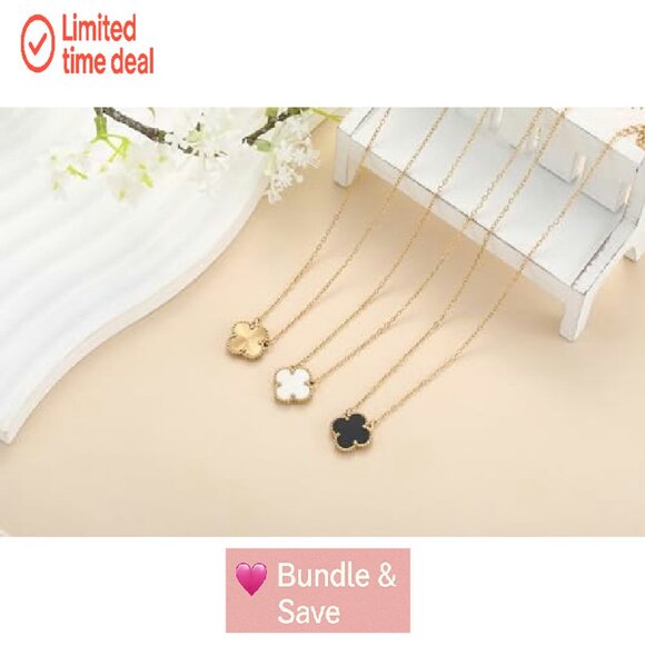 18K Gold Plated Four Leaf Clover Necklace Set 3Pcs Adjustable Chain Lucky - Picture 4 of 8